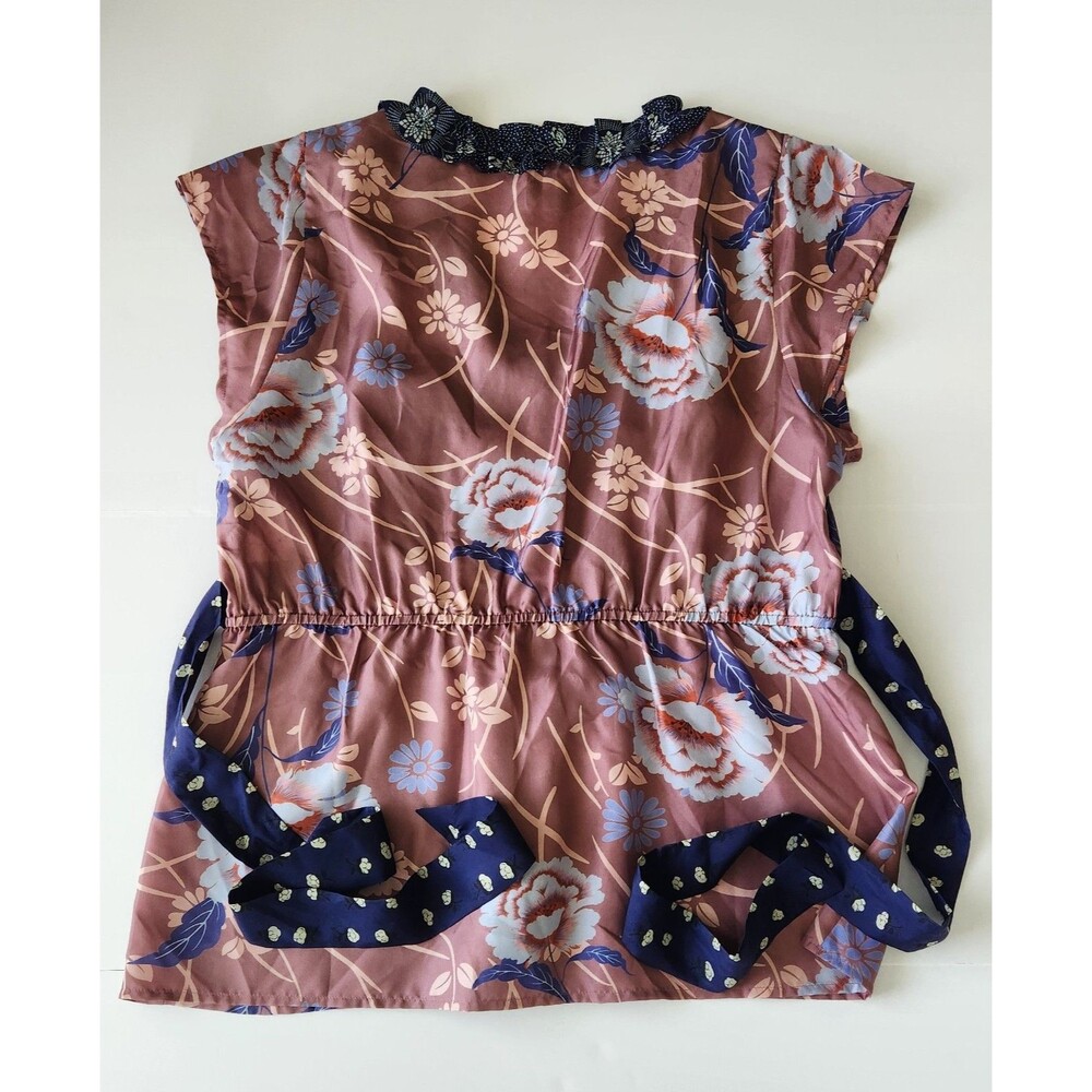 Anthropologie Odille Silk Floral Blouse Ruffle Trim Empire Waist Babydoll - 12 - Picture 10 of 10
